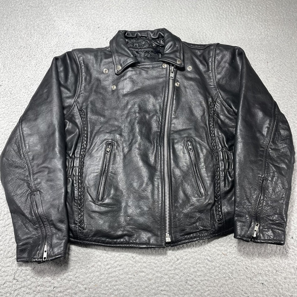 X Element Womens Black Genuine Leather Biker Motor‎ Jacket Insulated Size XL VTG